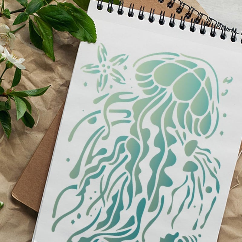 DOODLREAM Jellyfish Ocean Animal Stencil for Painting 11.7 x 8.3 Inch Reusable Plastic Jellyfish Sea Animal Template for Painting on Wall Wood Furniture Fabric Canvas DIY Craft Stencil - Image 4